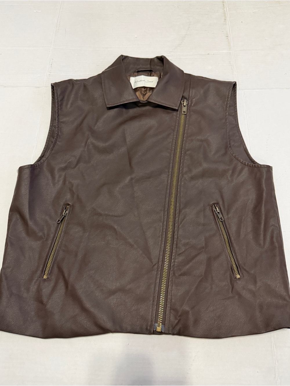 Mustard Seed Chocolate Brown Faux Leather Asymmetrical Zip Vest